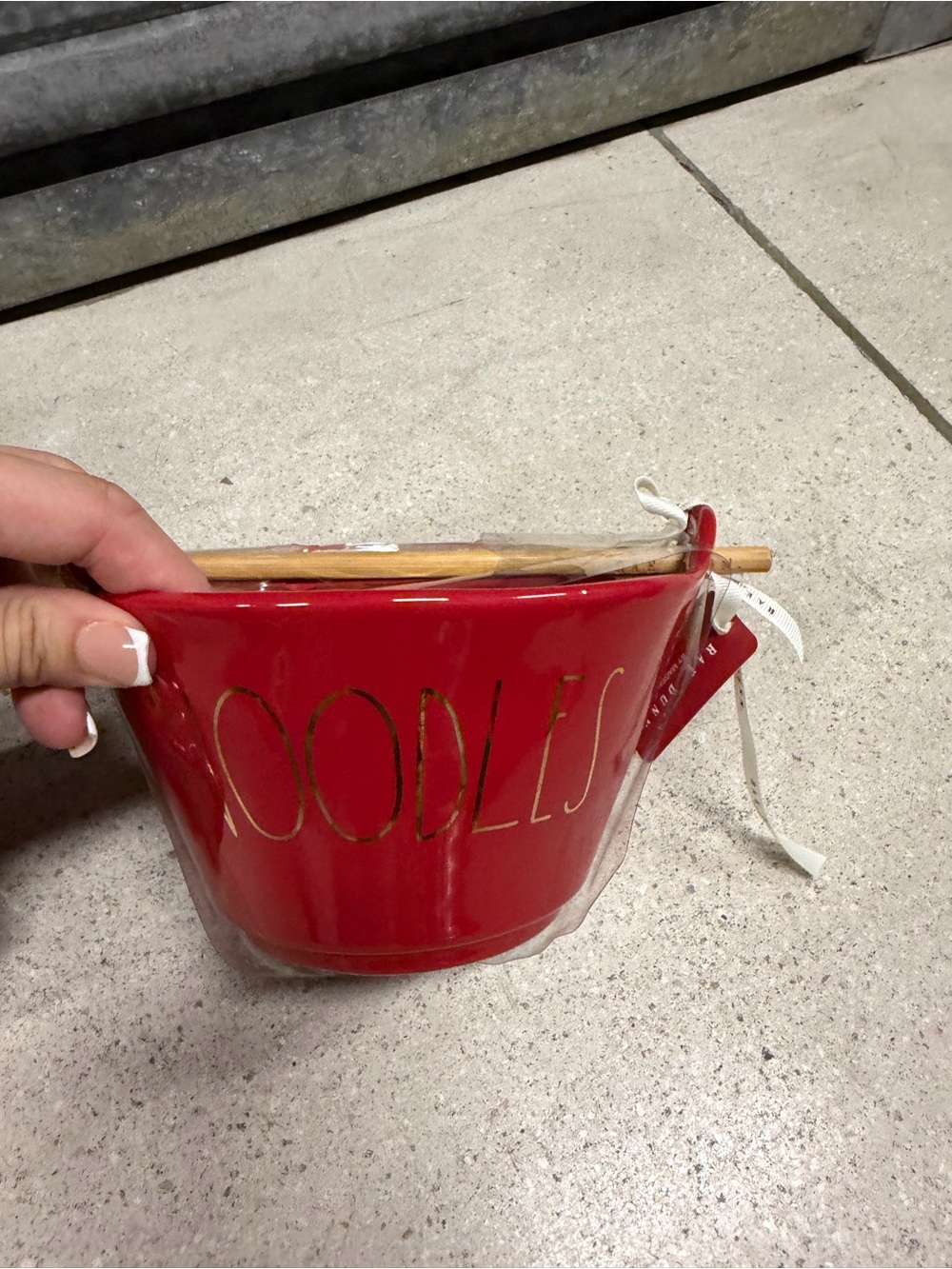 Red Noodles Ceramic Bowl with Chopsticks
